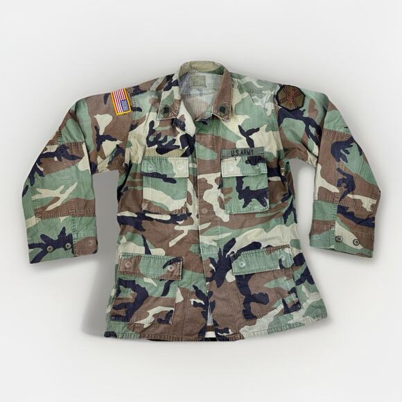 Vintage U.S. Army Woodland Camo BDU Jacket Med Long Ripstop Field Coat W/Patches - Picture 1 of 10